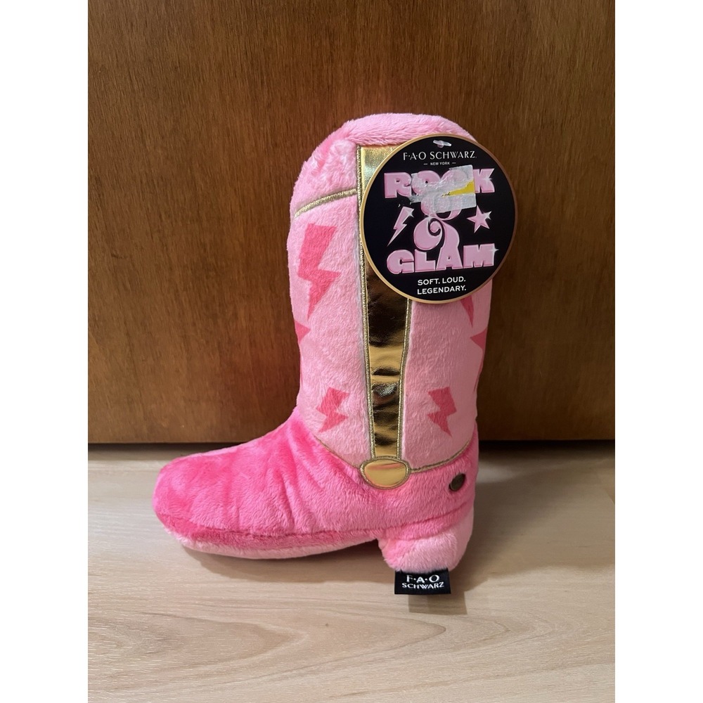 FAO Schwarz Rock & Glam Pink Cowgirl Boot Plush Decor Pillow 10" NWT